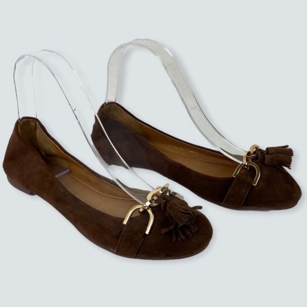 Jeffrey Campbell Brown Suede Leather Ballet Flats Size 6 Gold Hardware Chocolate